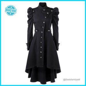 Vintage Steampunk Victorian Trench Coat Long Swallow Tail Gothic Elegant